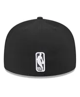 Men's New Era Black Brooklyn Nets Piped & Flocked 59Fifty Fitted Hat