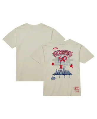 Men's Mitchell & Ness x Tats Cru Cream Philadelphia 76ers Hardwood Classics City T-shirt