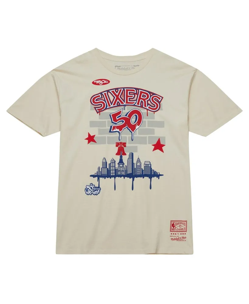 Men's Mitchell & Ness x Tats Cru Cream Philadelphia 76ers Hardwood Classics City T-shirt