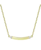 14K Gold Plated Cubic Zirconia Small Curved Bar Necklace