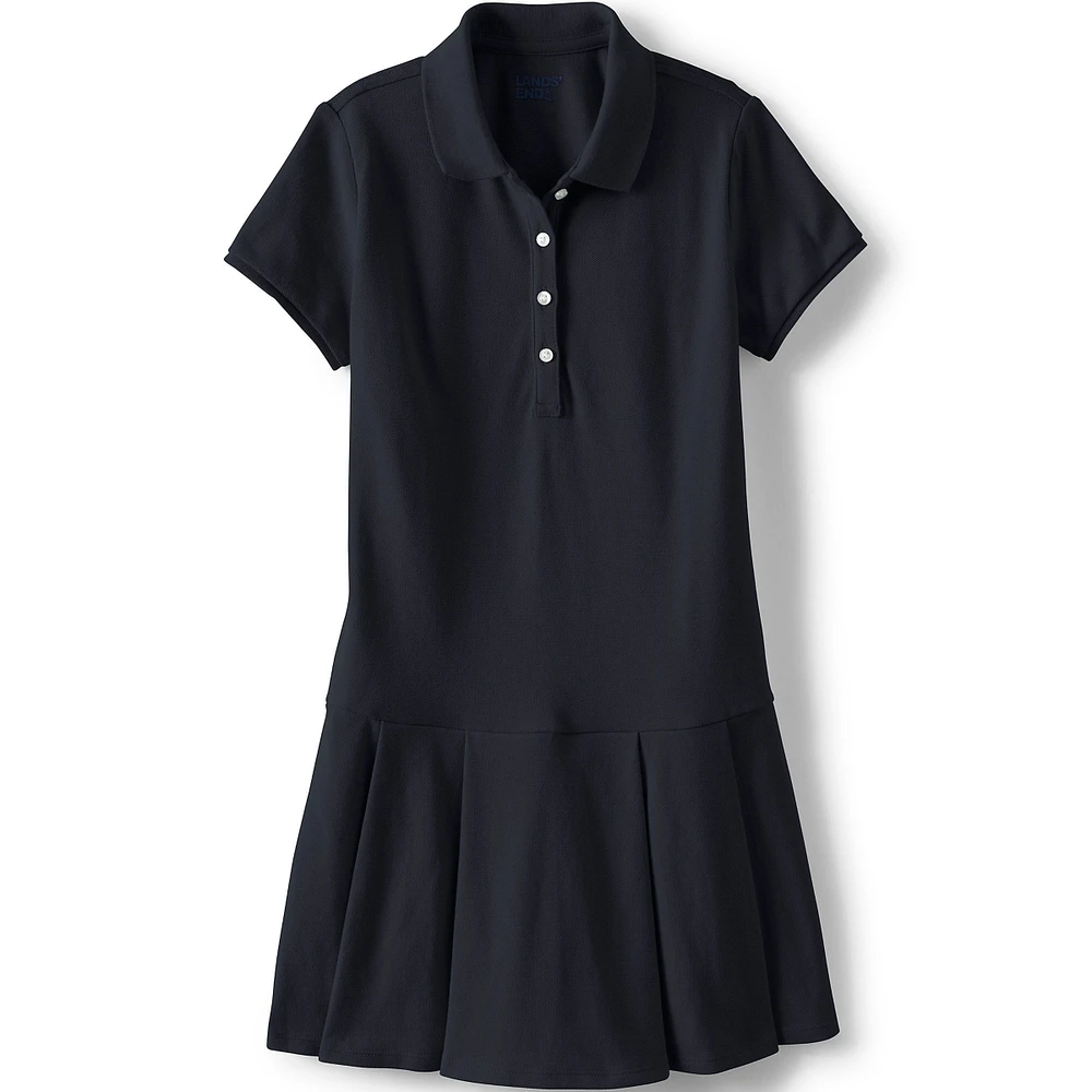 Lands' End Little Girls School Uniform Short Sleeve Mesh Pleated Polo Dress