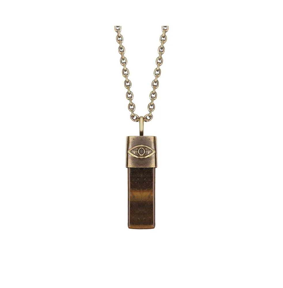 Men's Outstanding Strength - Tiger's Eye Evil Eye Slab Necklace