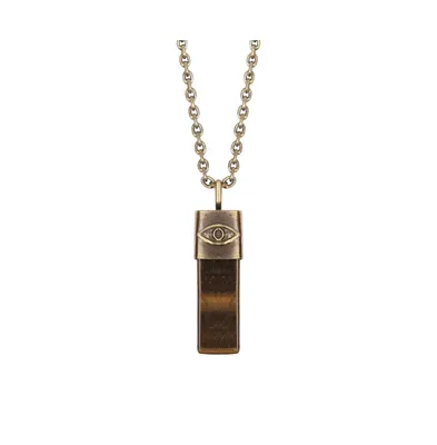 Men's Outstanding Strength - Tiger's Eye Evil Eye Slab Necklace