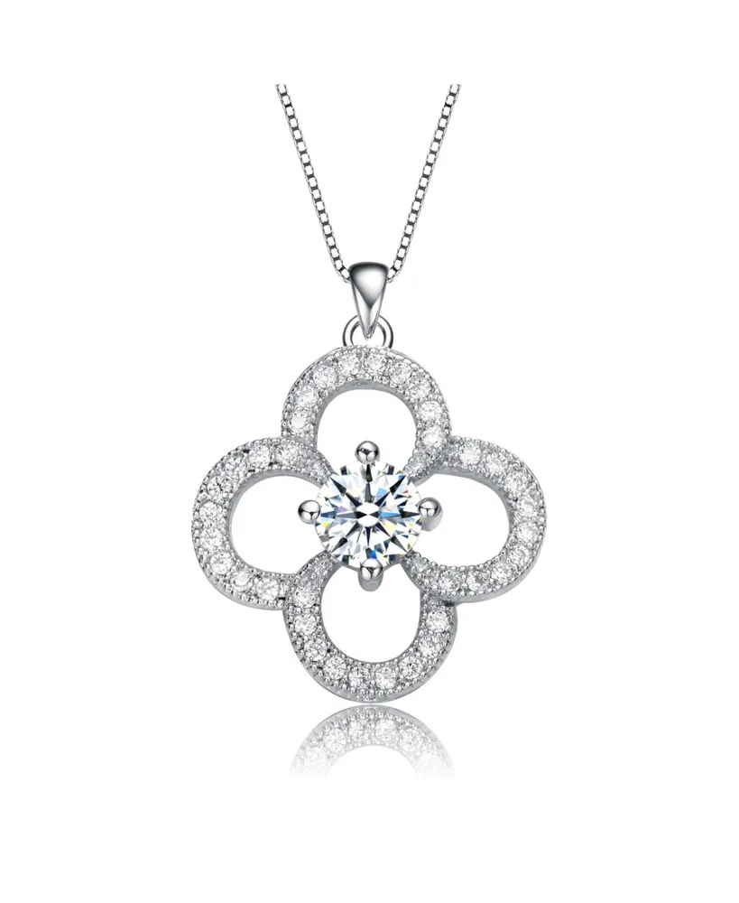 Elegant White Gold Plated Flower Shape Cubic Zirconia Pendant Necklace