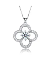 Elegant White Gold Plated Flower Shape Cubic Zirconia Pendant Necklace