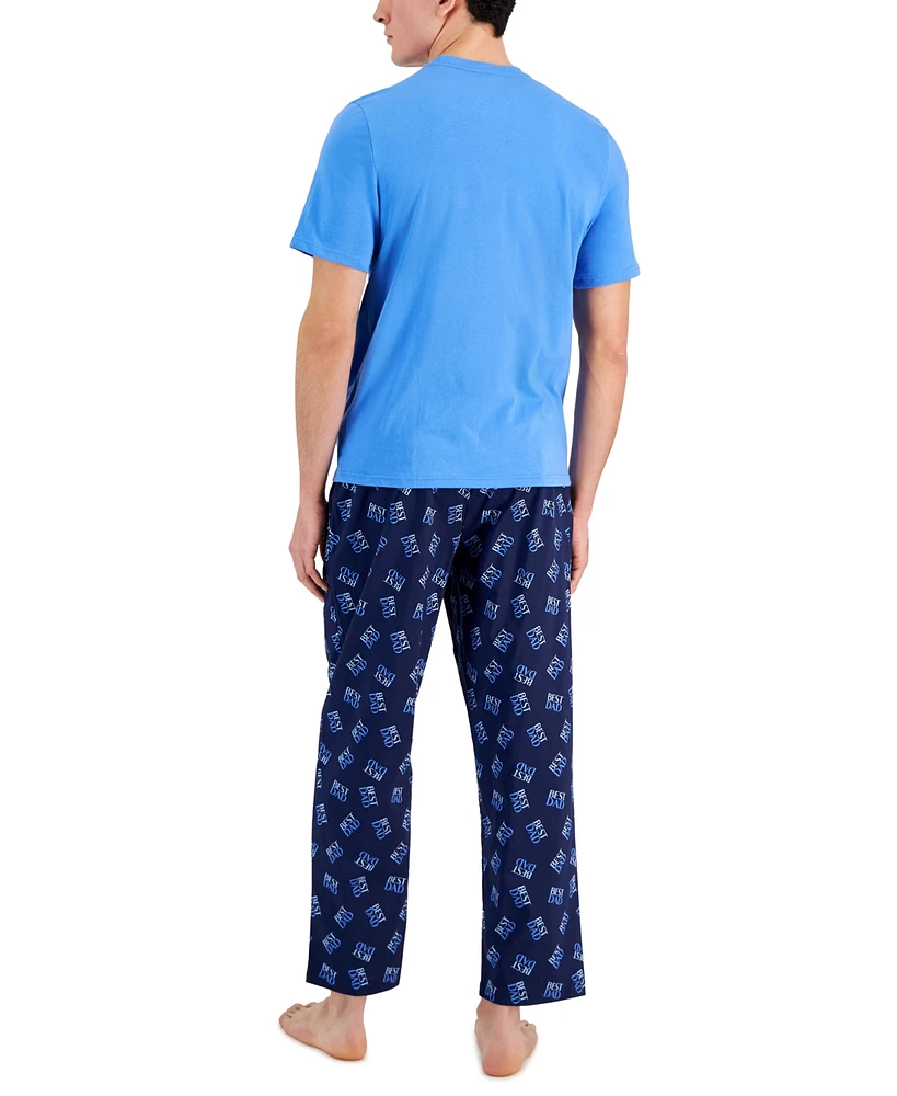 Club Room Men's 2-Pc. Solid T-Shirt & Best Dad Printed Pajama Pants Set, Created for Macy's