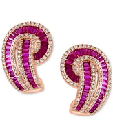 Effy Ruby (3-5/8 ct. t.w.) & Diamond (1/2 ct. t.w.) Swirl Drop Earrings in 14k Rose Gold