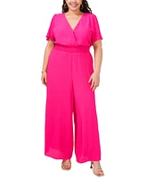 Vince Camuto Plus Flutter Sleeve Smocked Waist Jumpsuit