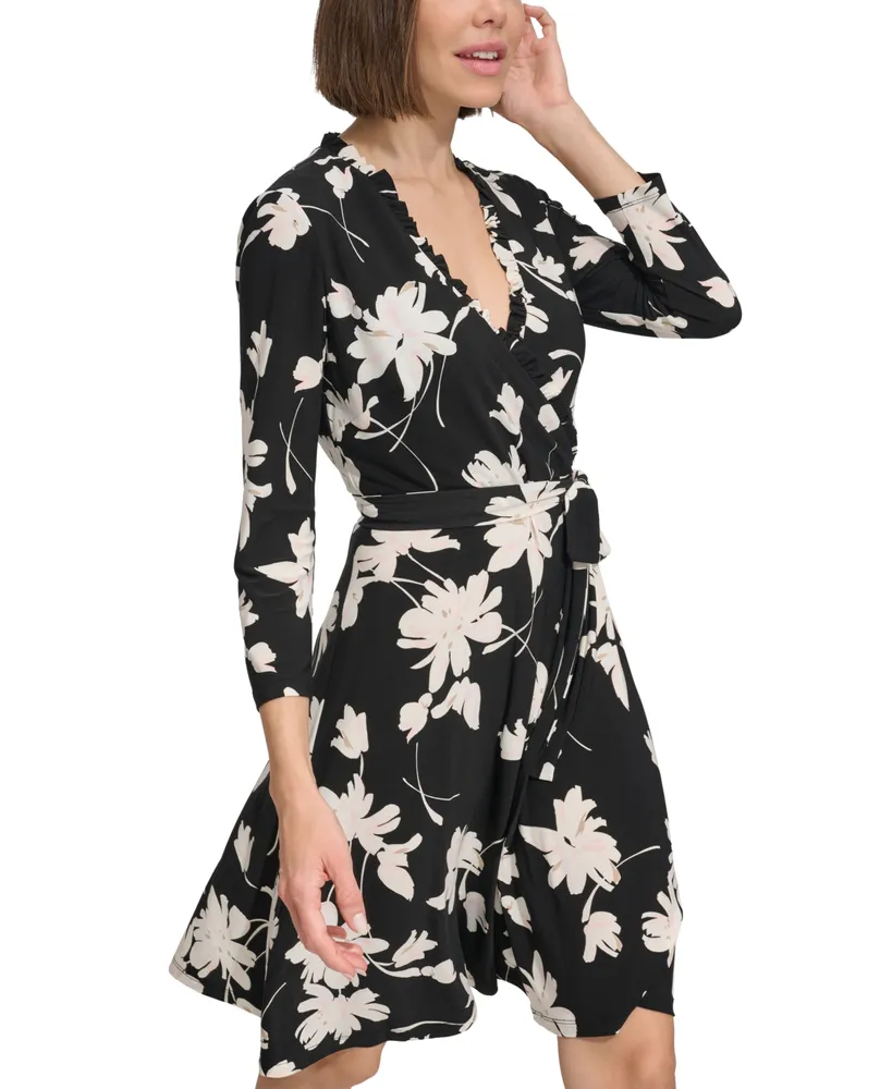 Tommy Hilfiger Women's Floral Ruffle-Neck Wrap Dress