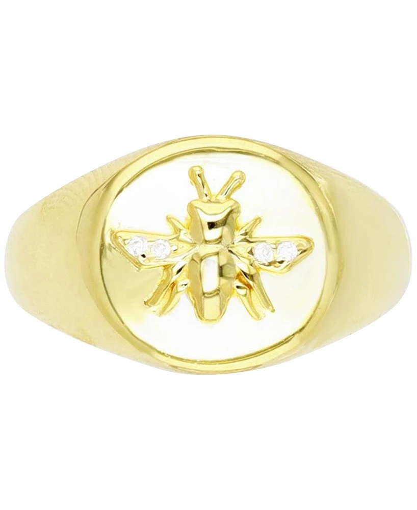 Cubic Zirconia Bee High-Polished Oval-Style Signet Ring