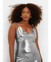 Rebdolls Women's Plus Size Cicely Liquid Metallic Maxi Slip Dress