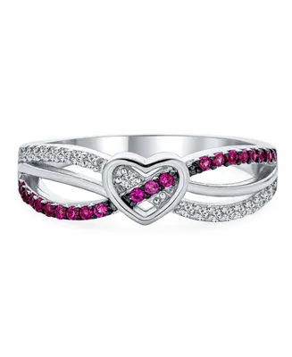 Romantic Danity Cz Accent Cubic Zirconia Twisting Intertwined Bands Pink Infinity Promise Heart Ring For Women .925 Sterling Silver