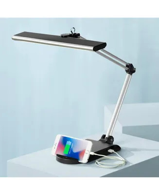 Flynn Modern Task Desk Lamp with Usb Charging Port and Phone Cradle Led 25" High Metallic Black and Silver Adjustable Swivel for Bedroom House Bedside