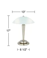 Deco Dome Modern Desk Table Lamp 17" High Touch On Off Brushed Nickel White Frosted Glass Shade for Living Room Bedroom House Bedside Nightstand Home