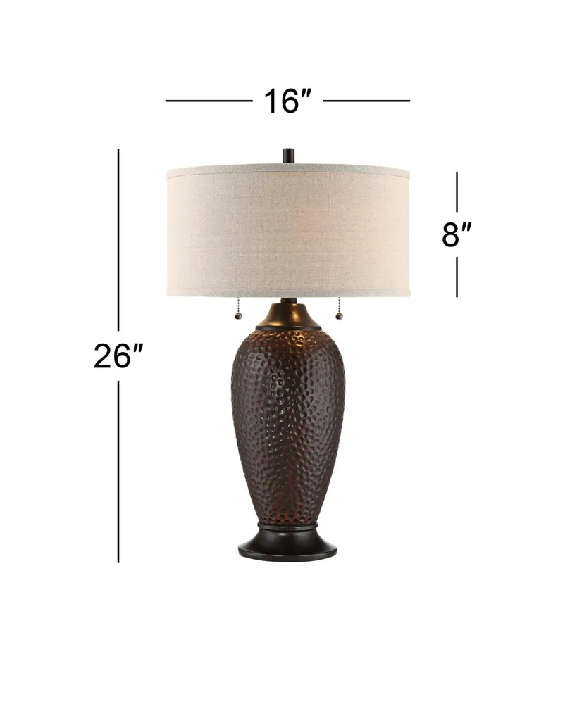 Cody Modern Industrial Rustic Table Lamps 26" High Set of 2 Hammered Oiled Bronze Brown Oatmeal Linen Drum Shade for Living Room Bedroom House Bedside