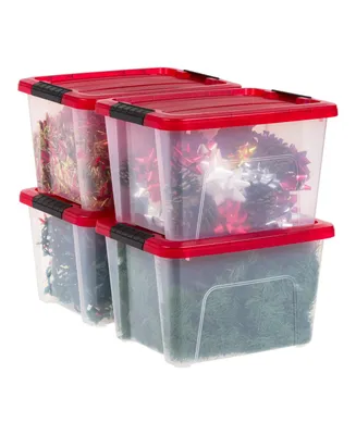 Iris Usa 4Pack 20qt Plastic Storage Bin with Lid and Secure Latching Buckles, Red