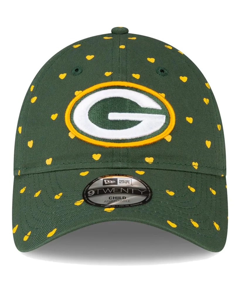 Little Girls New Era Green Green Bay Packers Hearts 9TWENTY Adjustable Hat