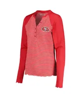 Women's Antigua Scarlet San Francisco 49ers Maverick Waffle Henley Long Sleeve T-shirt