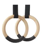 Philosophy Gym Wood Gymnastic Rings 1" - Exercise Ring Set Grip with Adjustable Straps, Grip Tape for Pull Ups, Dips, Muscle Ups