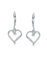 Bling Jewelry Open Heart Shaped Sterling Silver Dangle Lever back Earrings 1.5 Inches