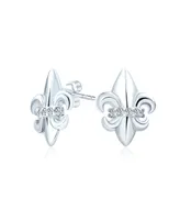 Bling Jewelry Spiritual Ancient Symbol Lily Flower Fleur De Lis Pave Cz Accent Fleur De Lis Stud Earrings For Women Lightweight Cz Accent Sterling Sil