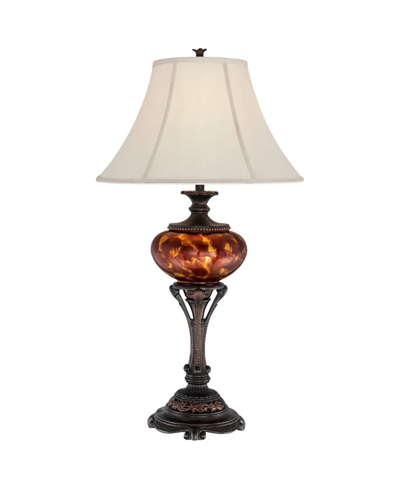 Liam Traditional Style Table Lamp 38" Tall Warm Florentine Bronze Metal Urn Tortoise Shell Glass Bell Shade Decor for Living Room Bedroom House Bedsid
