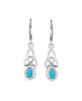 Bling Jewelry Irish Love Knot Oval Bezel Set Natural Stabilized Turquoise Dangle Celtic Knot Earrings For Women Sterling Silver Lever Back