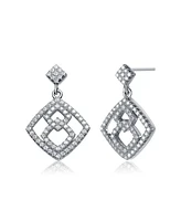 Sterling Silver White Gold Plated with Cubic Zirconia Rhombus Shape Dangle Earrings