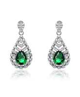 Sterling Silver Clear and Green Cubic Zirconia Accent Drop Earrings