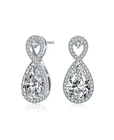 Sterling Silver with White Gold Plated Clear Pear and Round Cubic Zirconia Infinity Drop Earrings