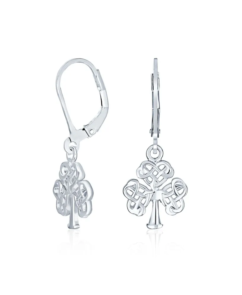 Bling Jewelry Delicate Petite Irish Triquetra Open Heart Shape Celtic Knot Good Luck Shamrock Clover Dangle Earrings Lever back Sterling Silver