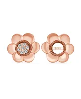 Bling Jewelry 2 In 1 Removable Jackets Simple Danity Pave Cz Stud Center with Petal Flower Jacket Rose Stud Earrings For Women Rose Gold Plated Sterli