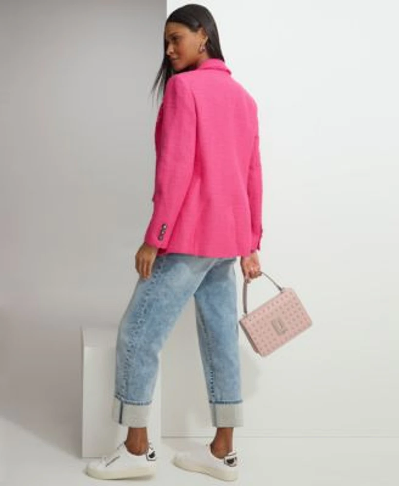 Karl Lagerfeld Paris Womens Tweed Blazer Floral Short Sleeve Graphic T Shirt Rhinestone Cuff Jeans