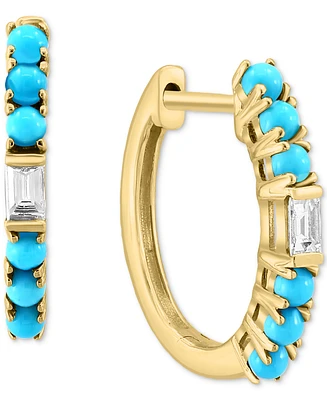 Effy Turquoise & Diamond (1/8 ct. t.w.) Small Huggie Hoop Earrings in 14k Gold, 0.625"