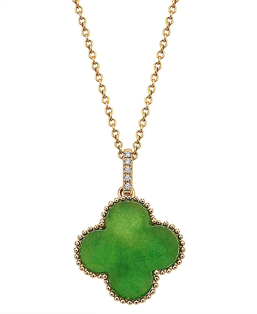 Effy Dyed Jade & Diamond Accent Beaded Clover 18" Pendant Necklace in 14k Gold
