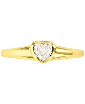 Cubic Zirconia Heart Solitaire Ring 14k Gold-Plated Sterling Silver