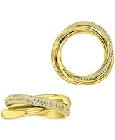 Cubic Zirconia Triple Row Pave & Polished Rolling Crossover Ring