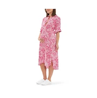 Ripe Maternity Janis Button Through Shirt Dress Hot Pink/White