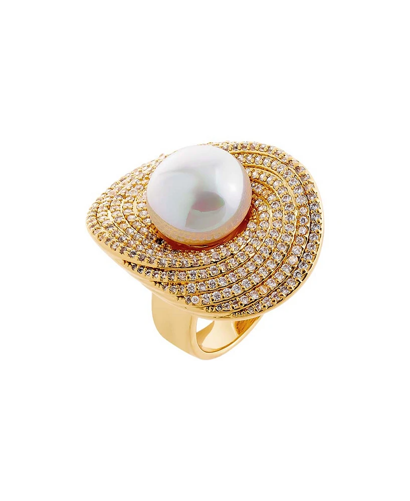 by Adina Eden Fancy Pave Curved Imitation Pearl Ring