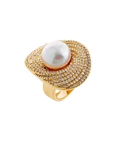 by Adina Eden Fancy Pave Curved Imitation Pearl Ring