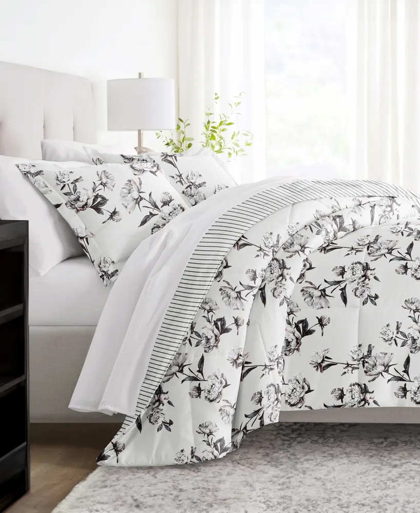 ienjoy Home Vintage-Like Magnolia Stripe 3-Piece Comforter Set, King/California King