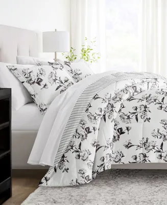 ienjoy Home Vintage-Like Magnolia Stripe 3-Piece Comforter Set, King/California King