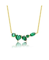 Genevive Sterling Silver 14k Yellow Gold Plated Mixed Cut Green Cubic Zirconia Cluster Necklace