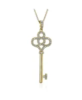 Bling Jewelry Key To My Heart Pave Cz Crown Key Pendant Necklace For Women For Gold Plated Sterling Silver