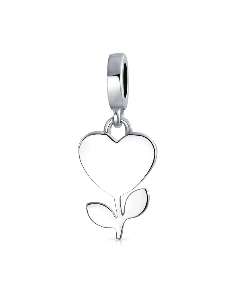 Personalized Valentine Word Love Grows Red Flower Heart Dangle Charm Bead For Women Girlfriend Enamel .925 Sterling Silver Fits European Bracelet