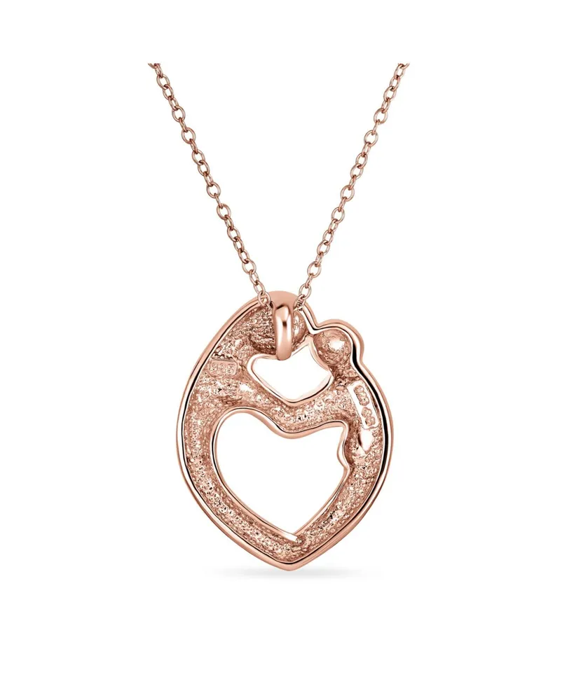 Family Parent New Mother Mom Loving Son Child Daughter Heart Shaped Pendant Necklace For Women Rose Gold Plated .925 Sterling Silver