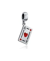 Bling Jewelry Travel Vacation Good Luck Casino Ace Of Hearts Poker Player Cards Dangle Charm Bead Red Heart Enamel Sterling Silver Fits European Brace