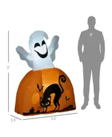 Homcom 5ft Halloween Inflatable Ghost with Pumpkin Base and Led Lights