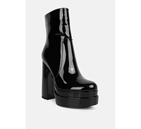 Women's bander patent pu high heel platform ankle boots