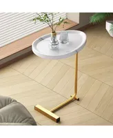 White C-Shaped Side Table, Small Sofa Table For Cough, Bedroom